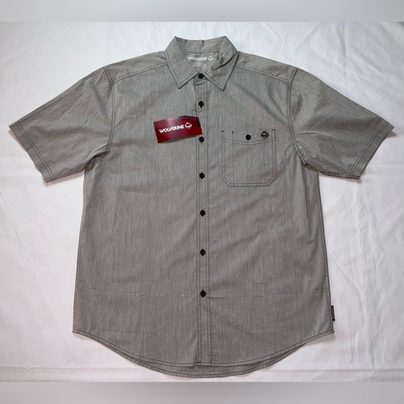 Wolverine NWT Men’s Size L Gray Chambray Grayson Short Sleeve Button Down Shirt - Picture 2 of 8